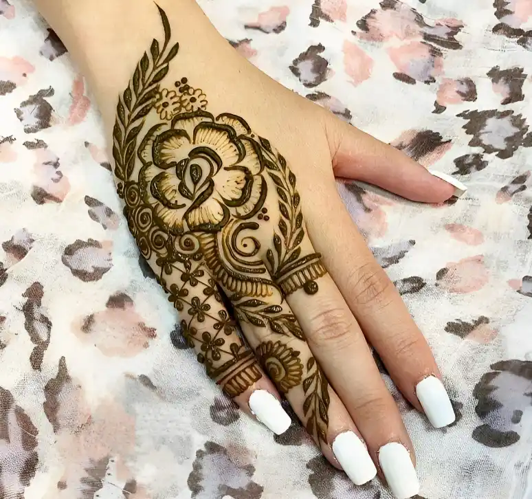 Simple Rose Mehndi Design For Back Hand
