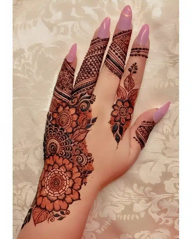 Flower Back Hand Mehndi Design